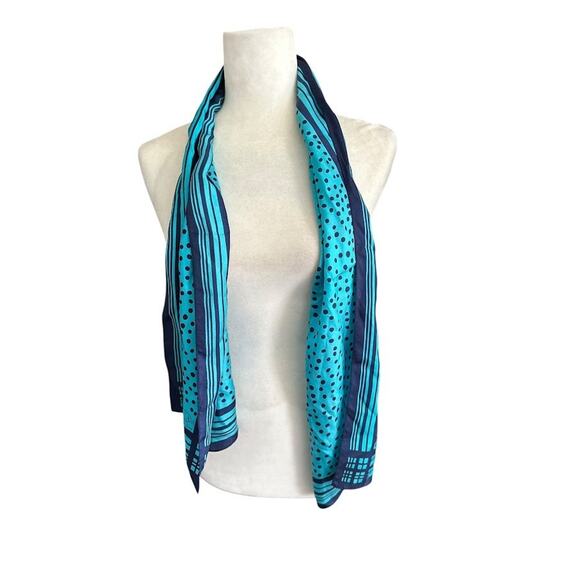Oscar de la Renta Silk Scarf Women's Blue Polka Dot Oblong 11" x 52" Rectangle - Picture 1 of 4